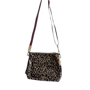 Consuela Leopard Print Crossbody Bag with rainbow strap Like new